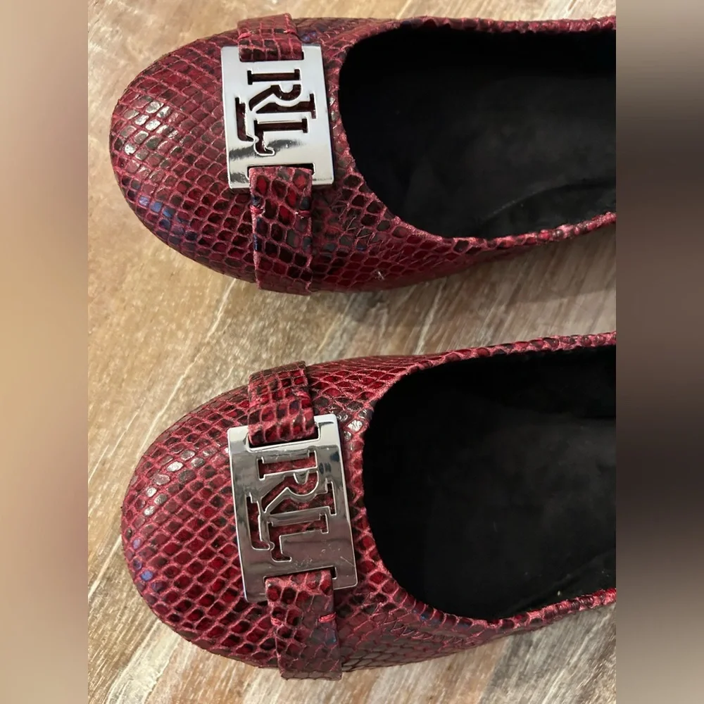 Ralph Lauren RLL Burgundy / Red Snakeskin Ballet Flat Slip On Shoe, Size 8.5 B - Picture 3 of 13